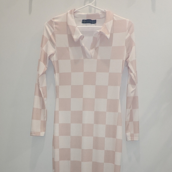 ASOS checkered midi dress in cream and blush pink, NWOT - Picture 5 of 8